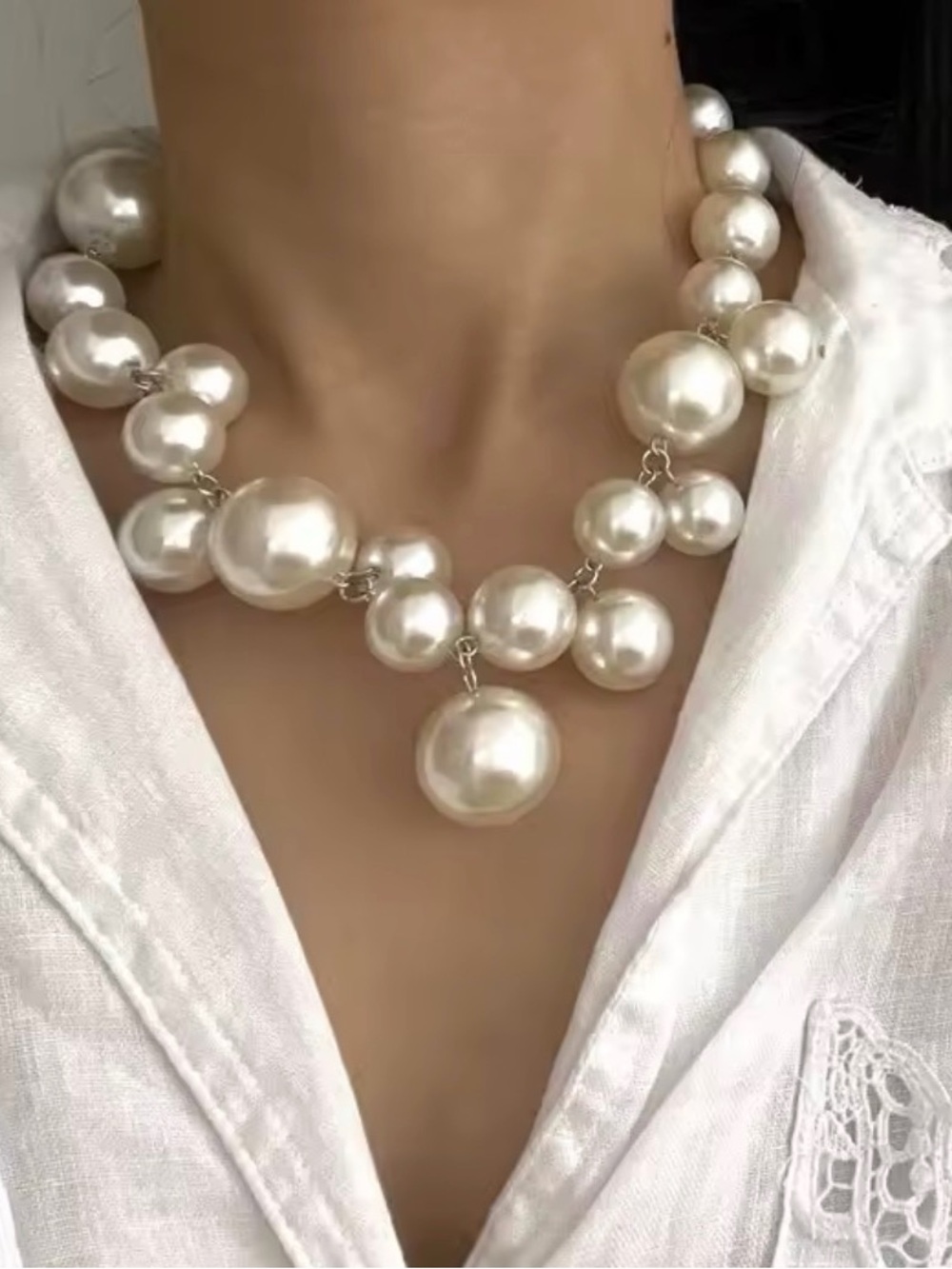 Necklace Big Pearls Beads Choker Necklaces Party Wedding Bride